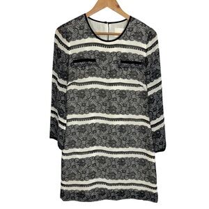 J.Crew Collection 100% Silk Shift Dress Sz 6 Lace Printed L/S Knee Length VGUC